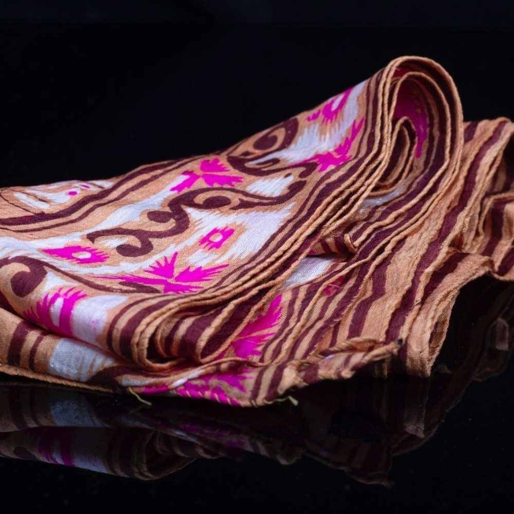 Vintage Silk Boho Hair Scarf | 1970s Long Silk Scarf | Vibrant Colors - Picture 3 of 8